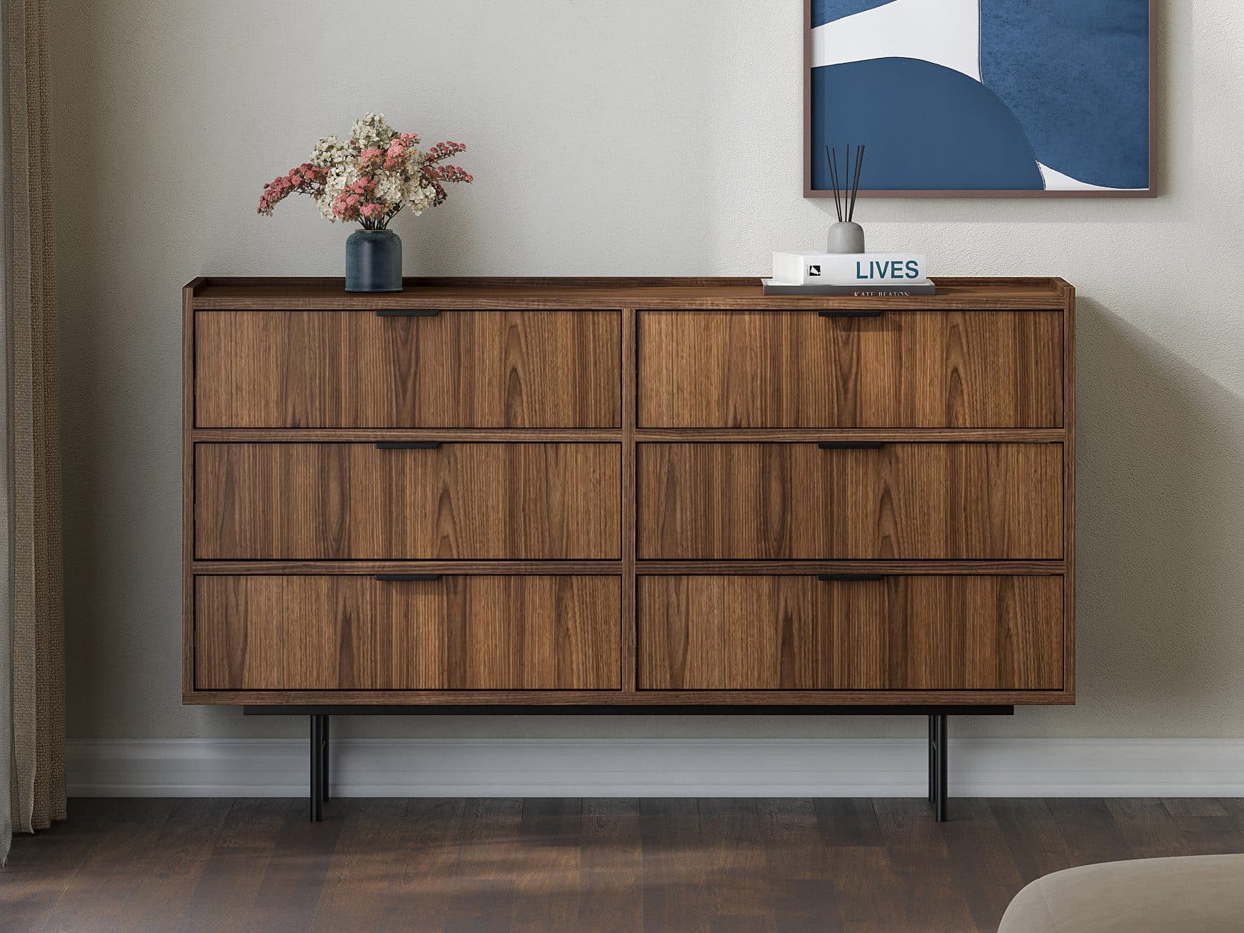 Beautysofa Kommode Evron 6 Schubladen Braun Walnuss - Bild 2