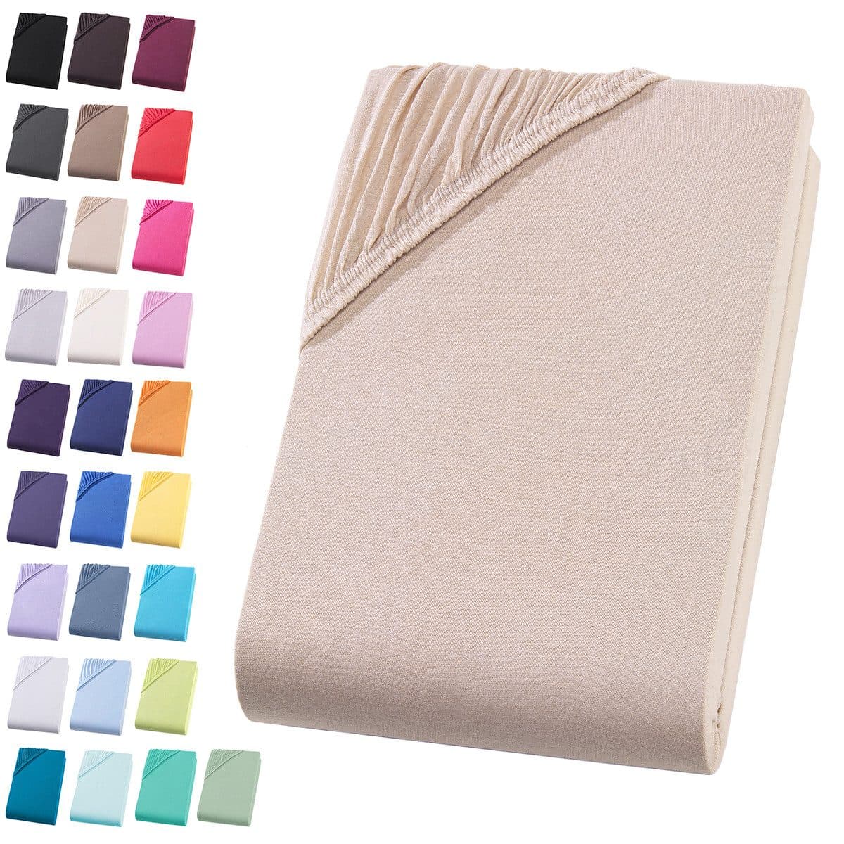 Visaggio Spannbettlaken Jersey 100% Baumwolle Taupe Rundumgummizug - Bild 2