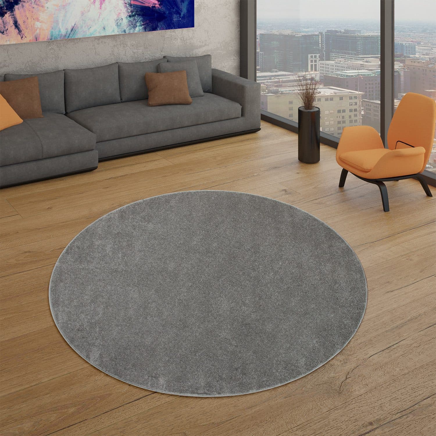 TT Home Teppich Rund Anthrazit Kurzflor Modern - Bild 2