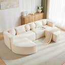 Flieks Modulares Ecksofa U-Form Beige Chenillestoff mit Schlaffunktion Bild 2