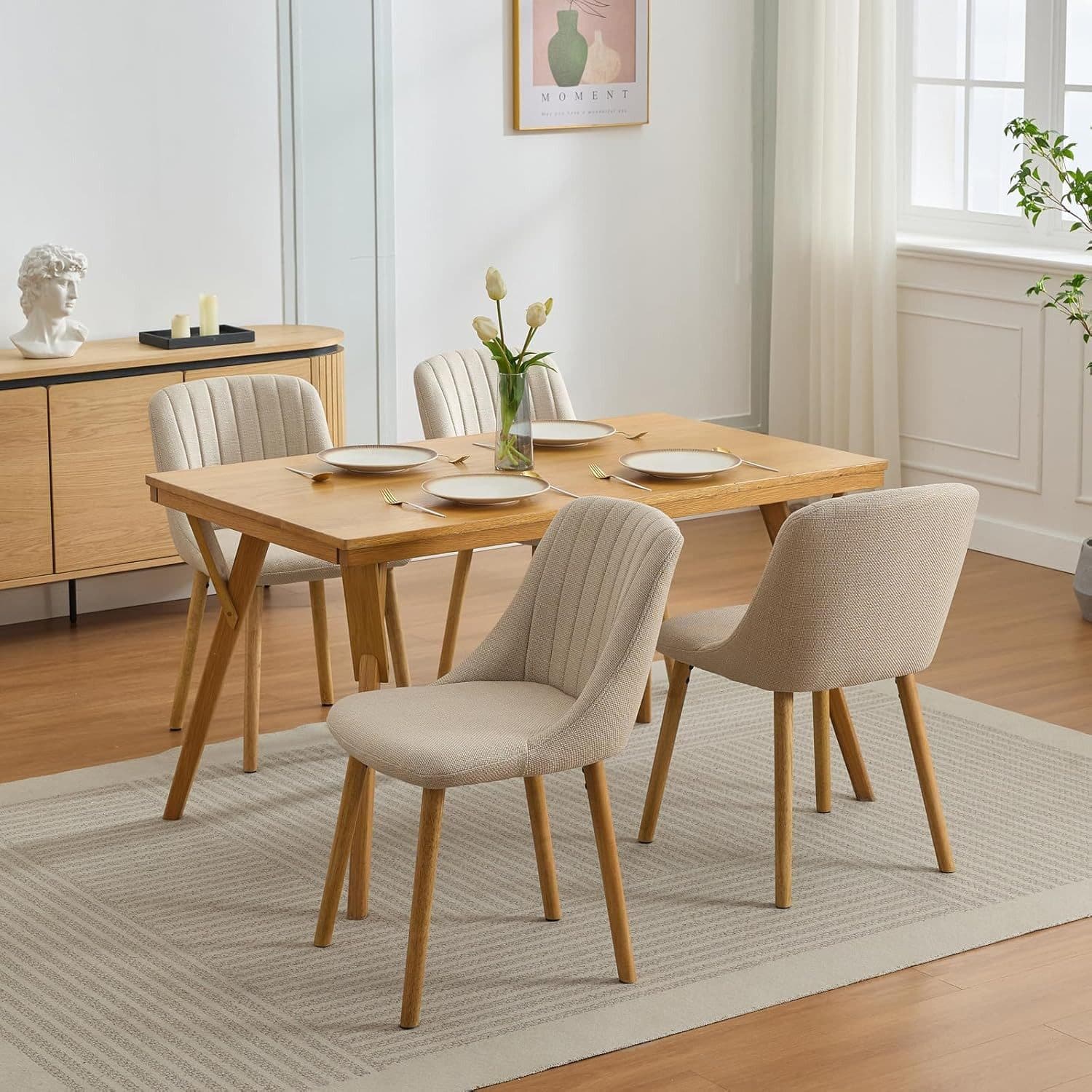 GarveeMore Esszimmerstuhl Polsterstuhl Beige Komfort 4 Set - Bild 2