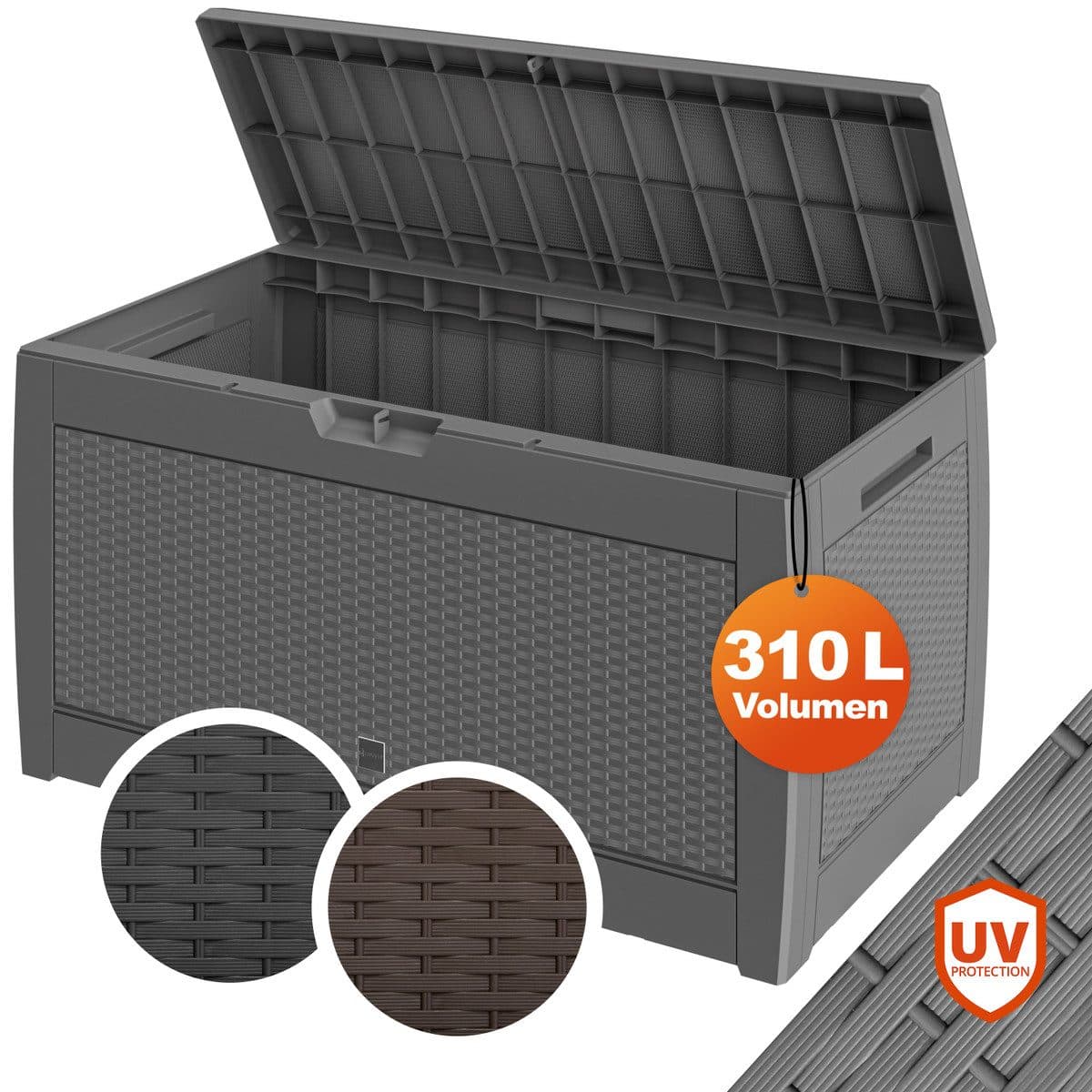 Casaria Auflagenbox Rato Grau 310L UV-beständig Rattan-Optik - Bild 2