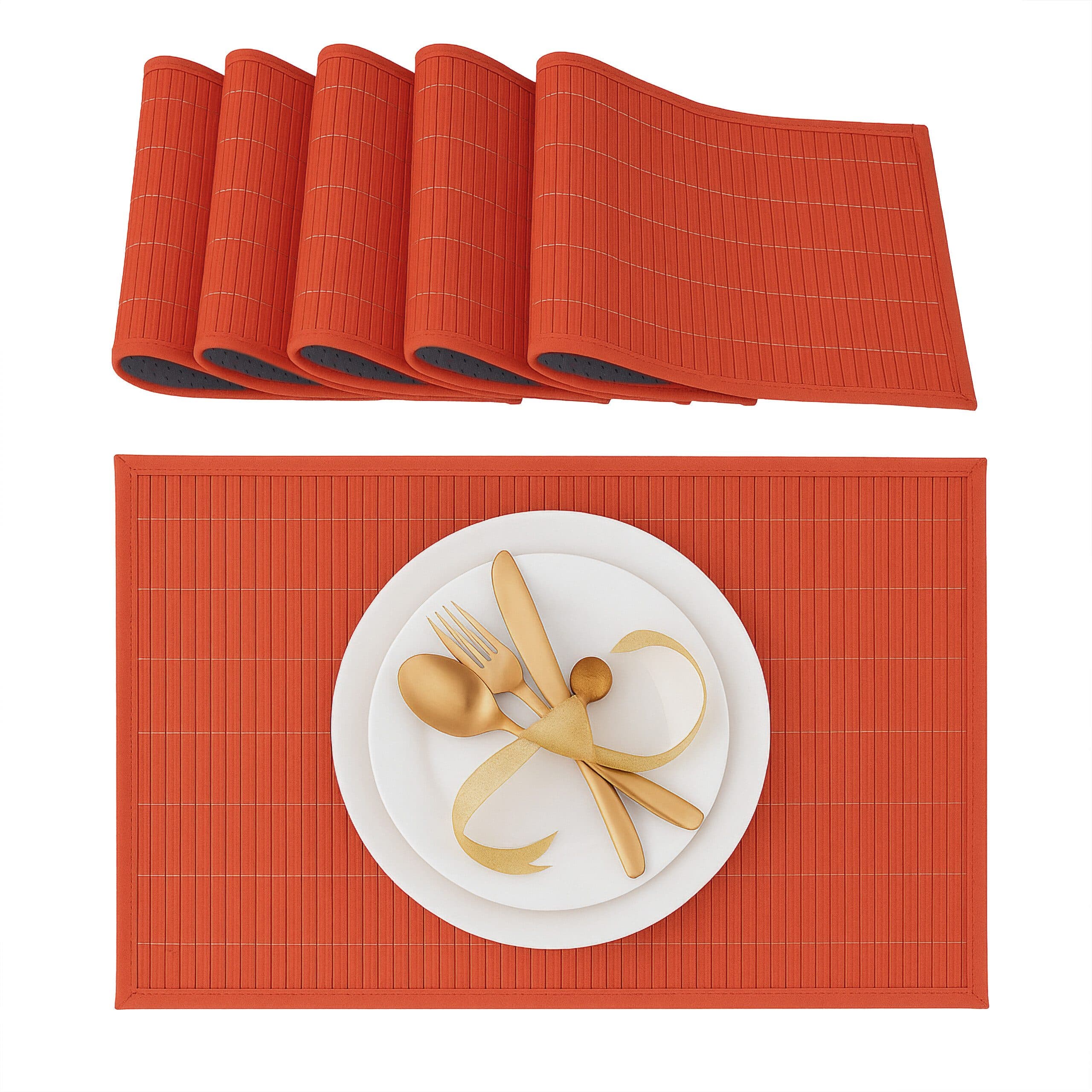 relaxdays Platzset Tischset 6er Set Bambus Rot - Bild 2