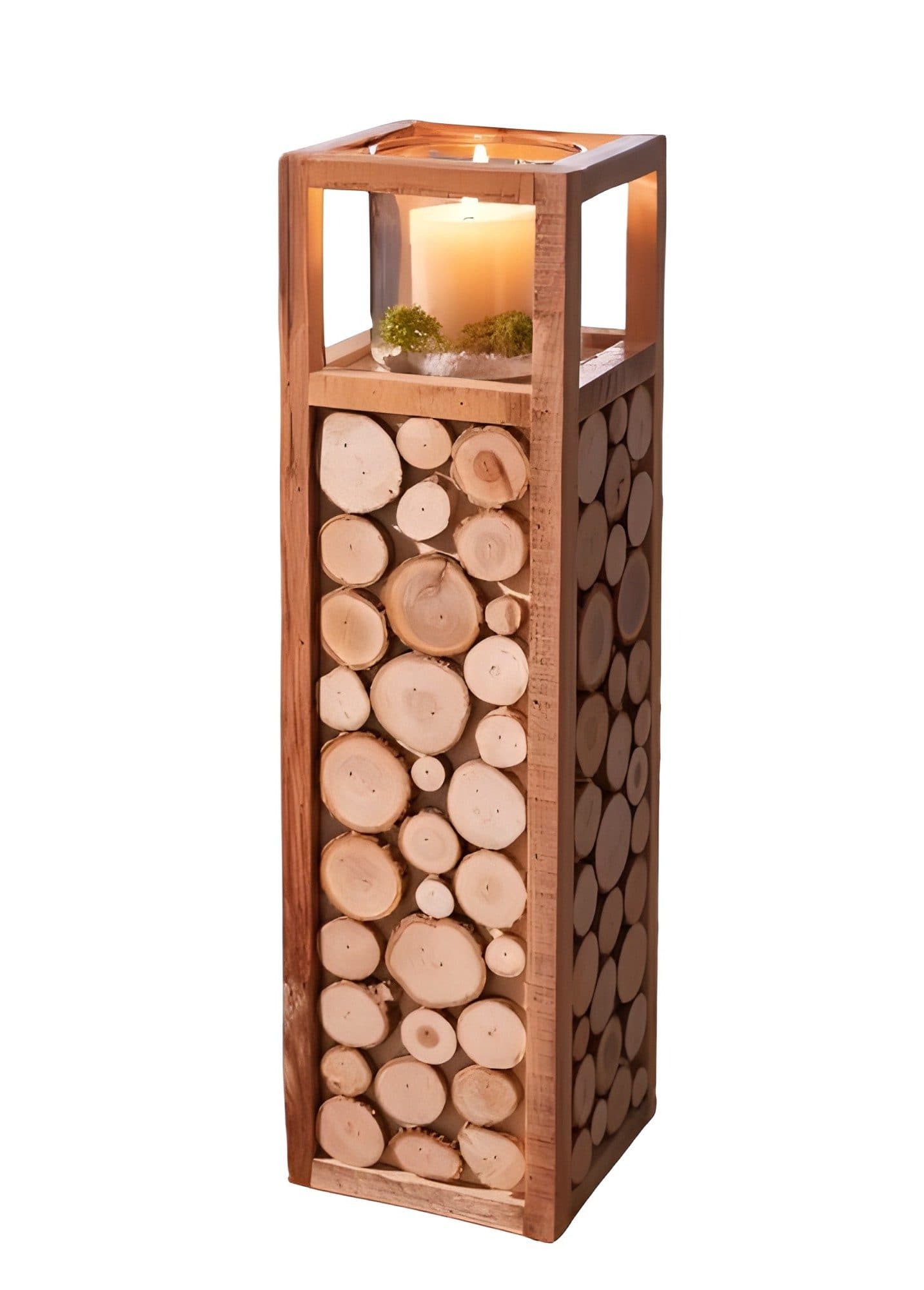 Dekoleidenschaft Bodenwindlicht Holzscheiben Windlichtsäule Holz Dekosäule - Bild 2
