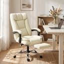HOMCOM Schreibtischstuhl mit Fußstütze, Kunstleder-Bezug, rollbar, drehbar, Beige Bild 2