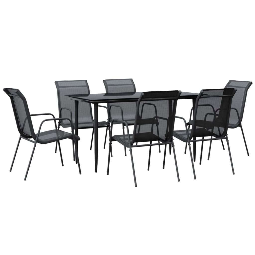 vidaXL Garten-Essgruppe 7-tlg. Schwarz Stahl und Textilene - Bild 2