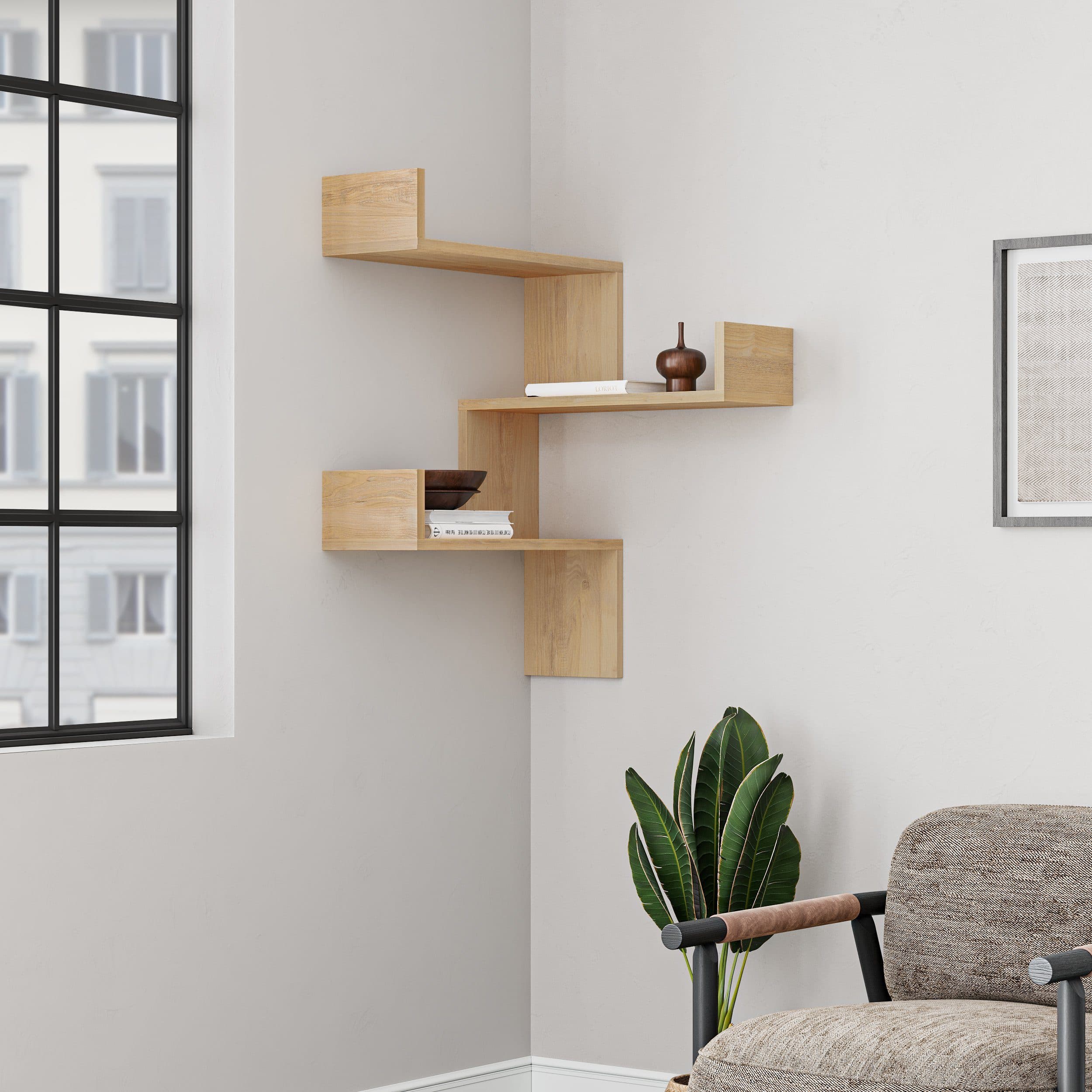 Decortie Eckwandregal Luksa Modernes Bücherregal Braun - Bild 2