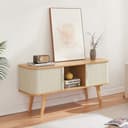 en.casa TV-Schrank Tysvær 2 Schiebetüren Bambus/Cremeweiß Bild 2