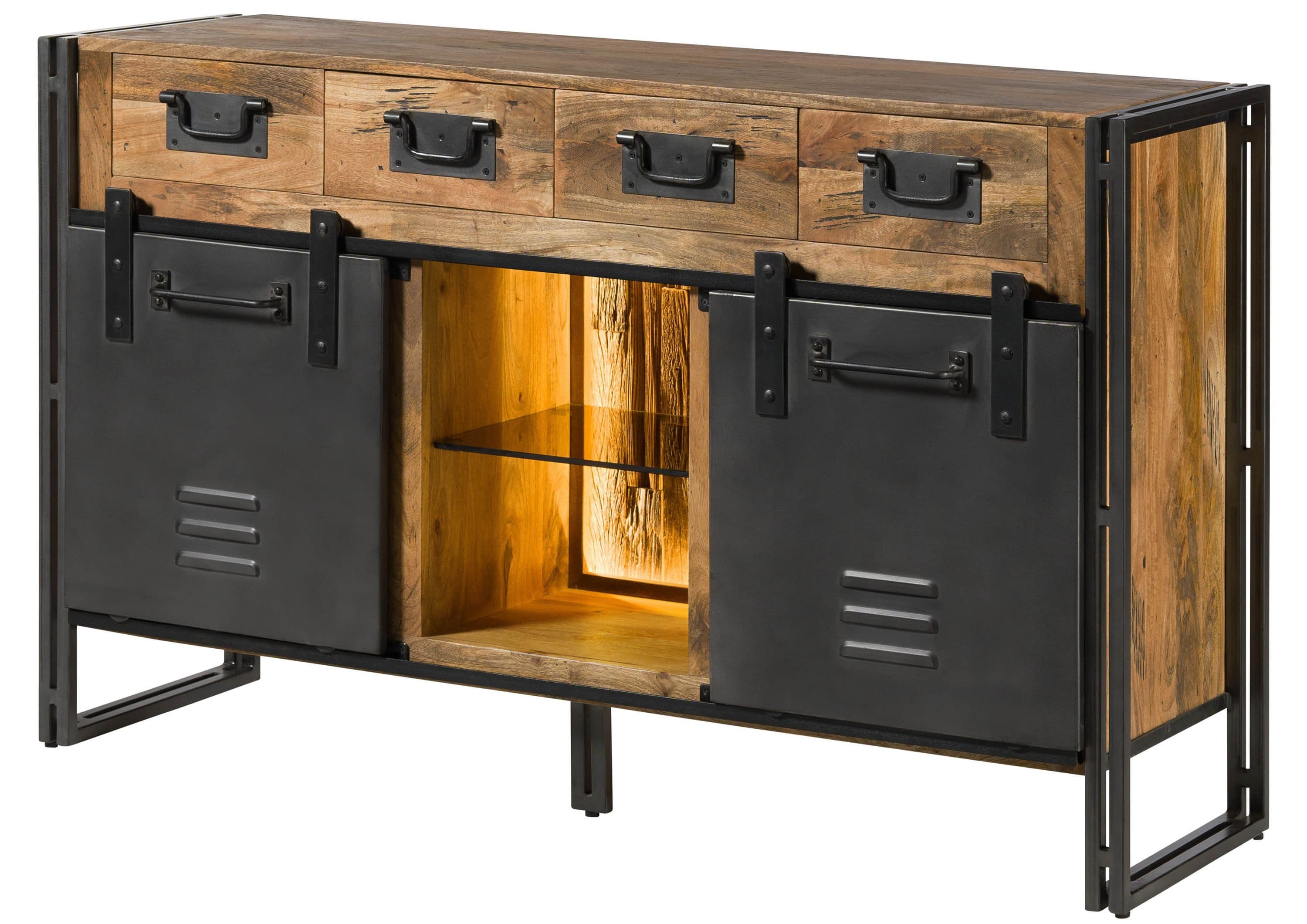 Massivmoebel24 Sideboard BLACKBURN LUX Mangoholz Grau Industrial - Bild 2