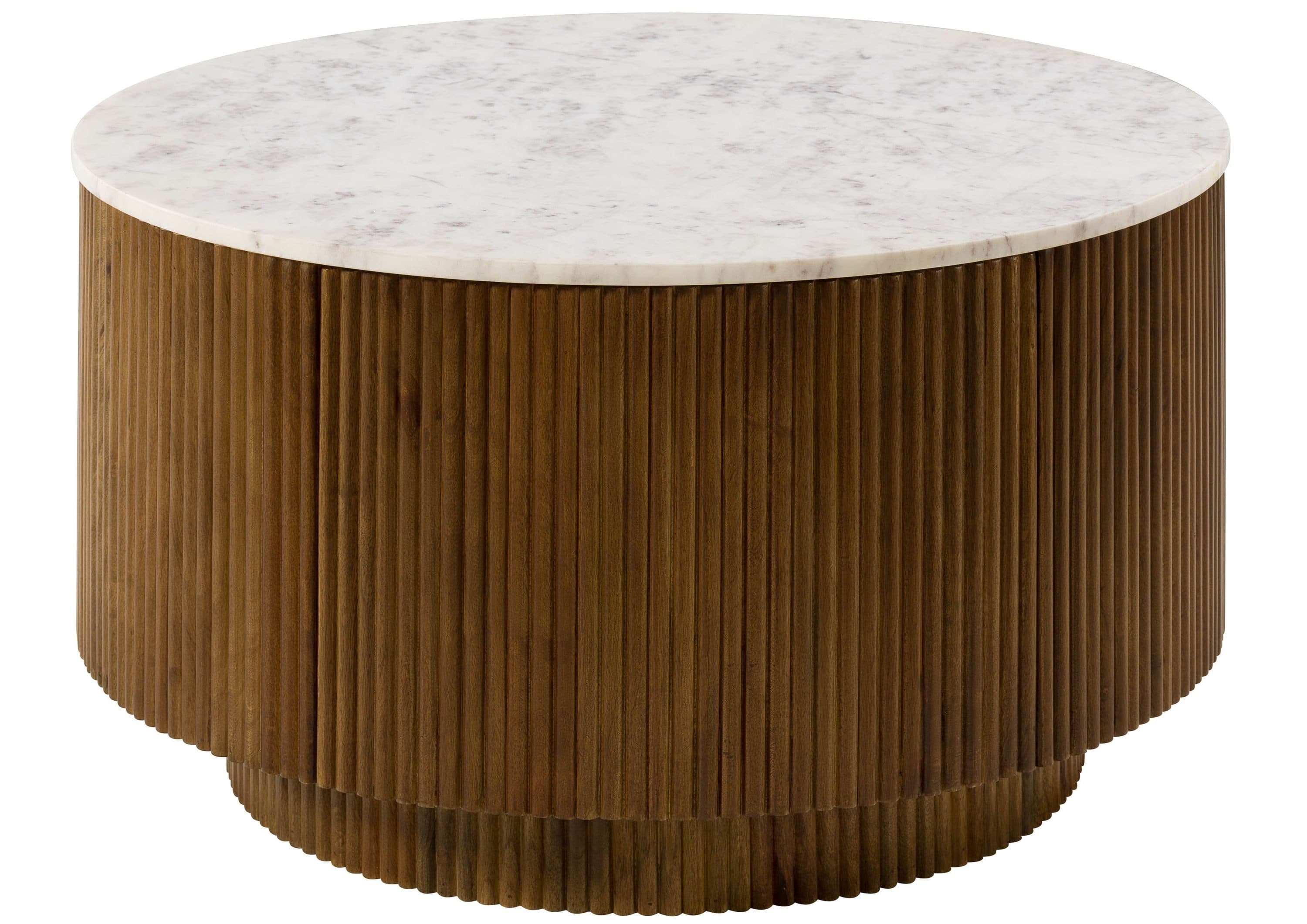 Massivmoebel24 Couchtisch BARCELONA Rund Mangoholz Marmor - Bild 2