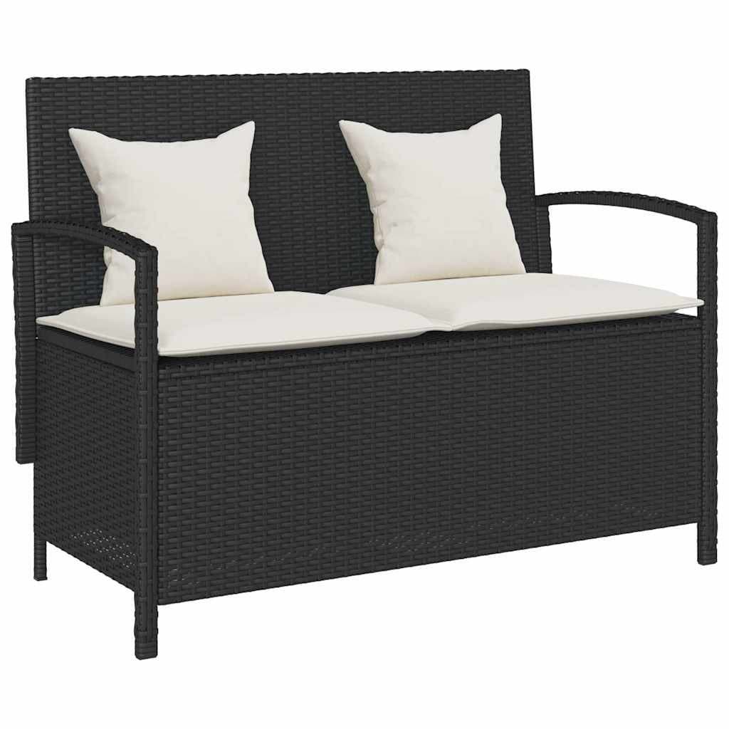 vidaXL Gartenbank Schwarz Poly Rattan mit Stauraum und Kissen - Bild 2
