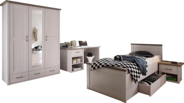 Jugendzimmer-Set Luca in Pinie Weiß & Trüffel - Landhaus Style