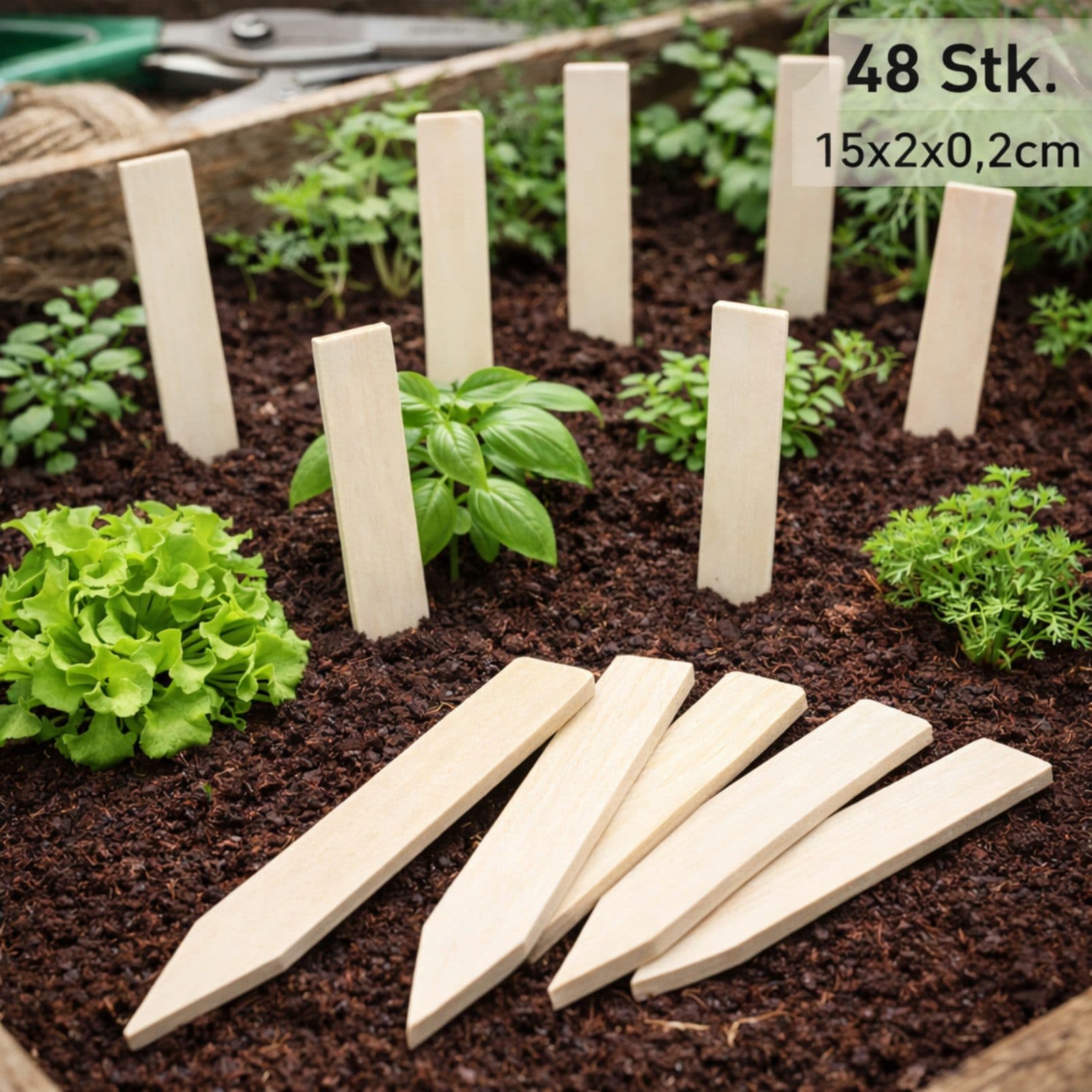 Koopman Gartenstecker Pflanzenstecker Etikett Holz 48er Set 15cm - Bild 2