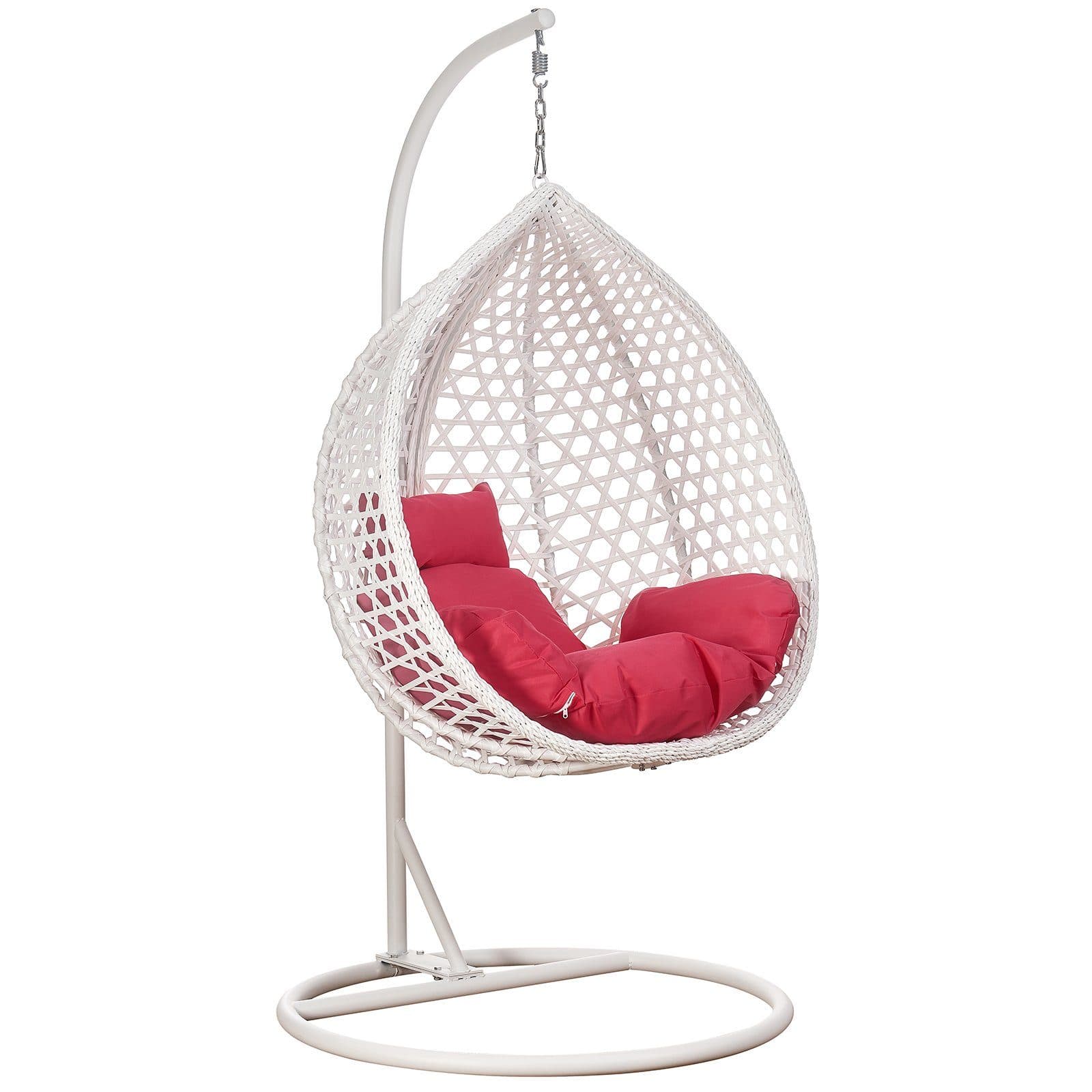RAMROXX Hängesessel XXL Rattan Korb Weiss mit Relaxkissen Pink - Bild 2
