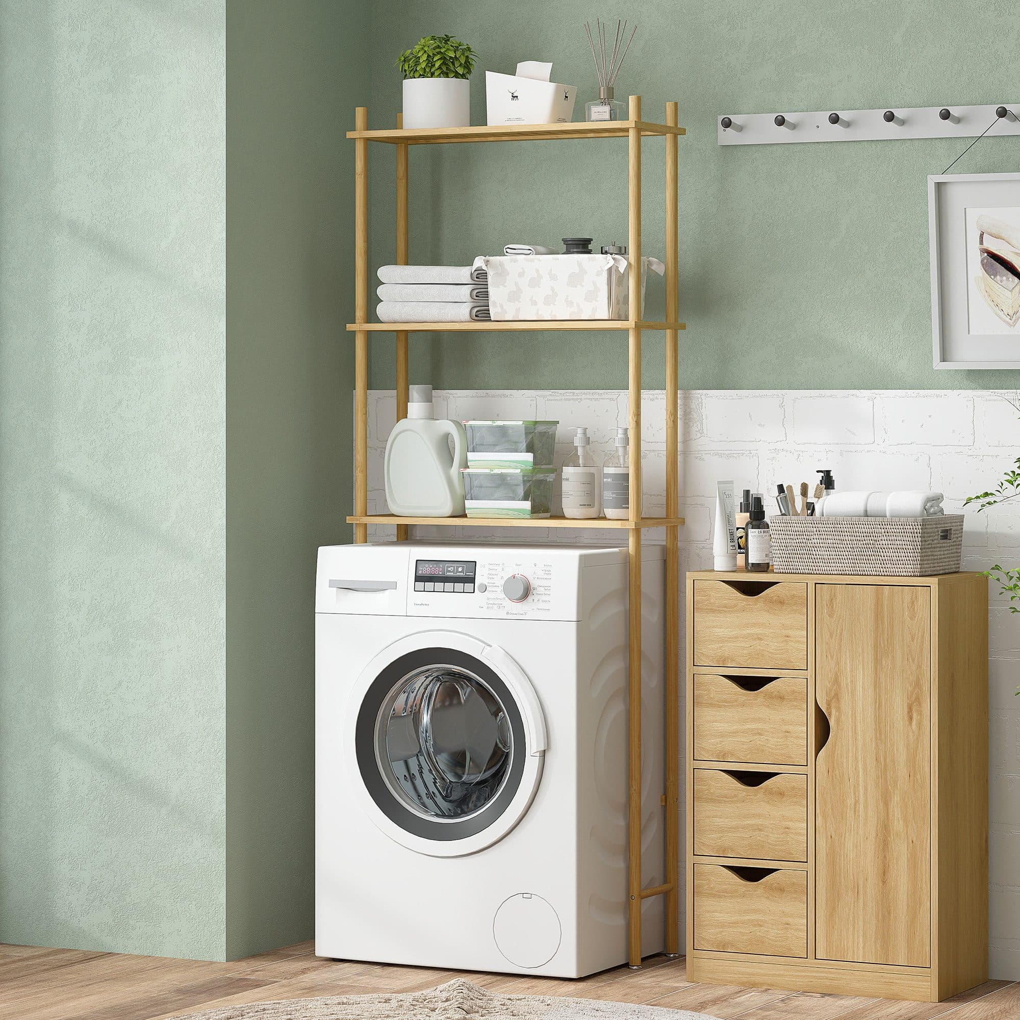 HOMCOM Badregal Bambus 3 Ebenen Umkippschutz Naturholz - Bild 2