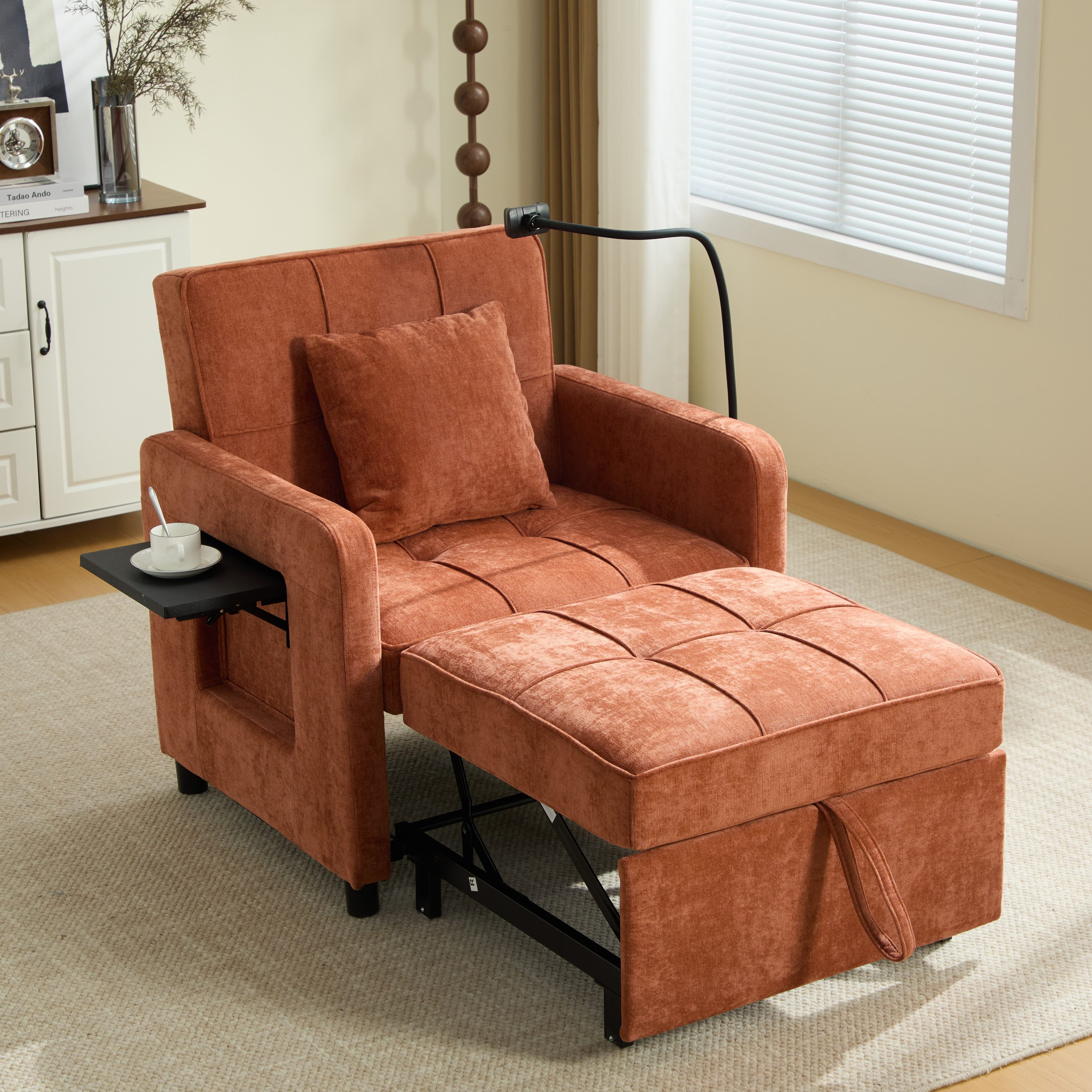STILVORA Schlafsofa Chenille Orange 2-in-1 mit verstellbarer Rückenlehne - Bild 2