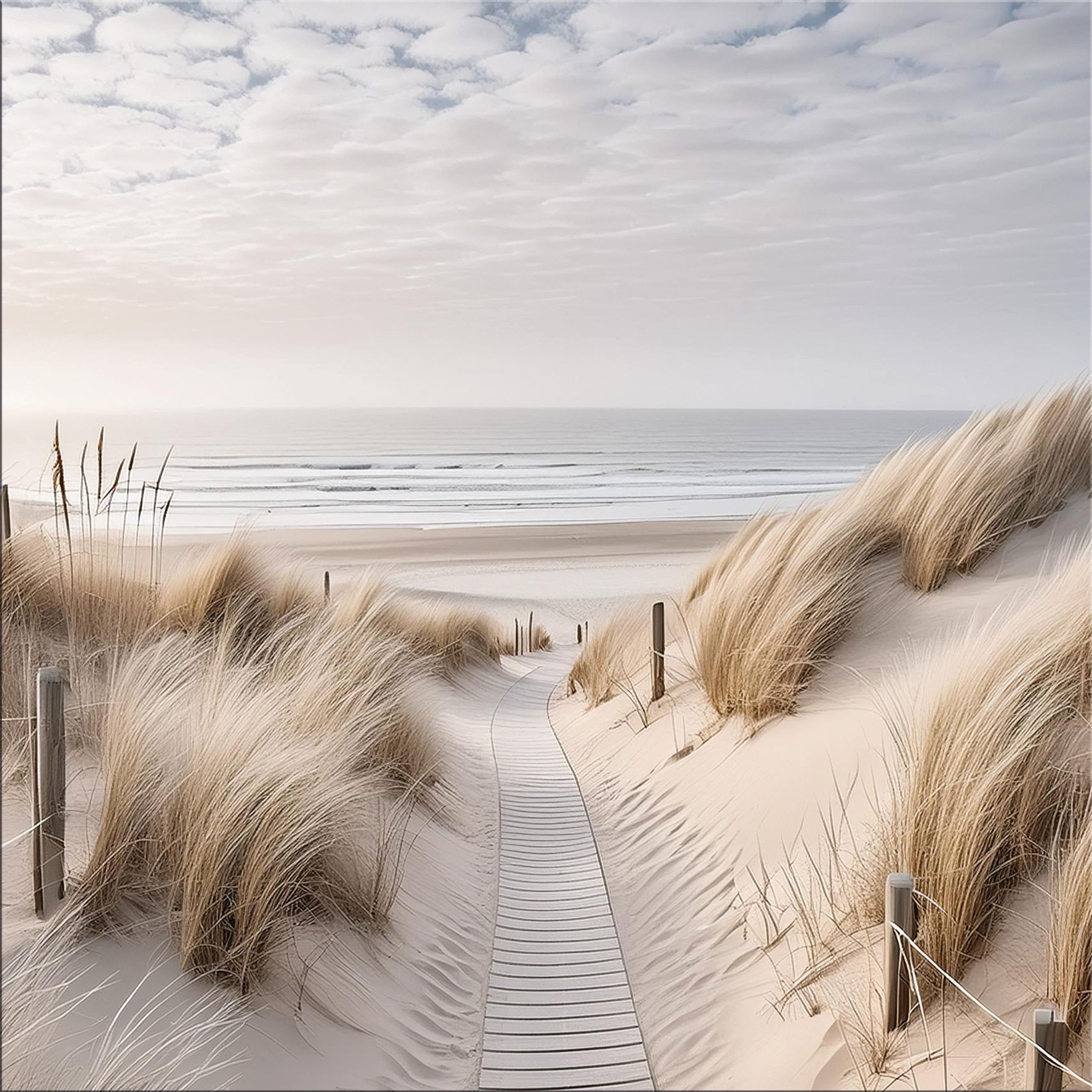 artissimo Glasbild Strand und Meer Dünenweg Beige 50x50 cm - Bild 2