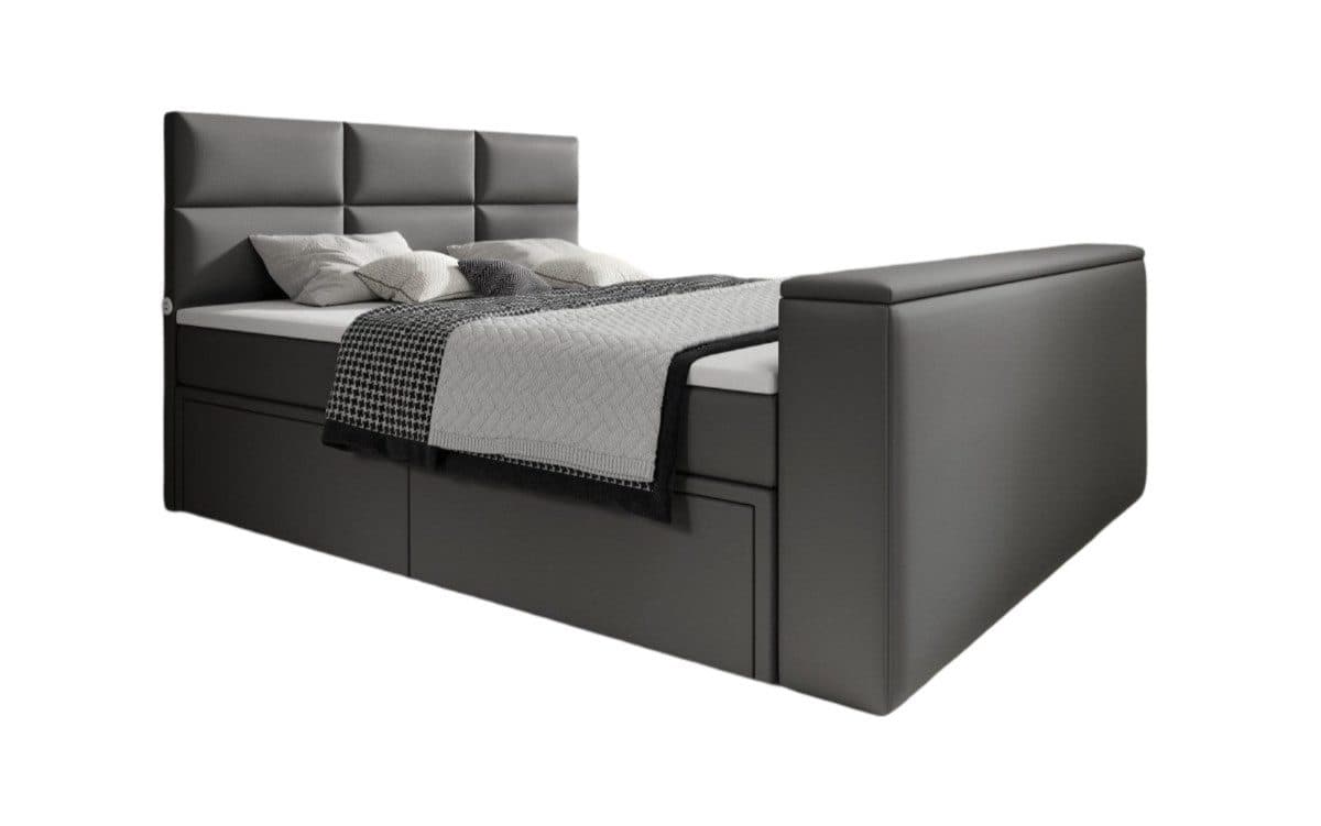 Luxusbetten24 Boxspringbett Citaro Grau mit TV Lift und Schubladen - Bild 2