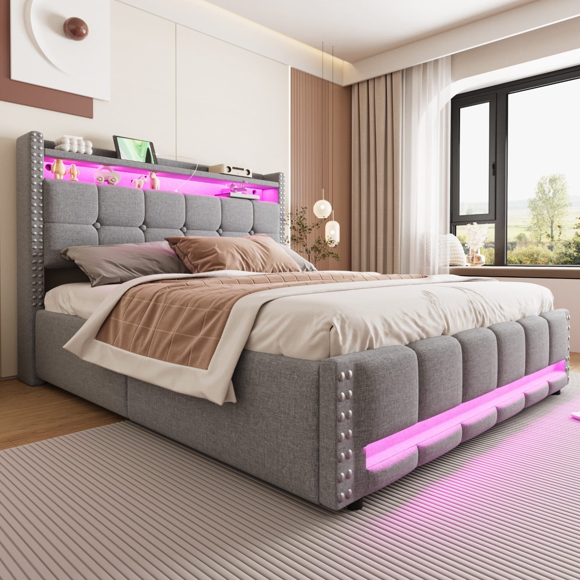 HAUSS SPOLE Polsterbett 160x200cm mit Matratze Komfortbett LED-Beleuchtung USB-Steckdose - Bild 2