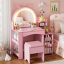TWSOUL 3-in-1 Kindertisch mit LED-Spiegel, Rosa Bild 2