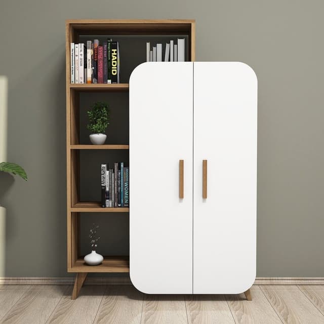 Designer Regal mit offenem Fachwerk und integriertem Schrank
