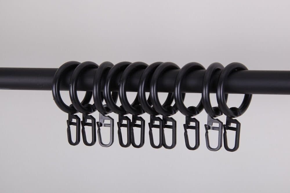 Clever-Kauf-24 Gardinenringe Set 10-tlg. mit Haken 28mm Schwarz/Silber/Weiß