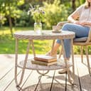 Outsunny Beistelltisch Gelb mit Glasplatte und Rattan-Optik Bild 2