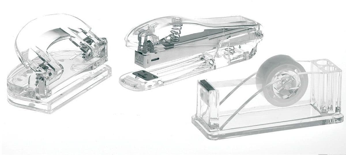 ALCO Tischaufsatz Schreibtischset Acryl Klebebandabroller Locher Heftgerät