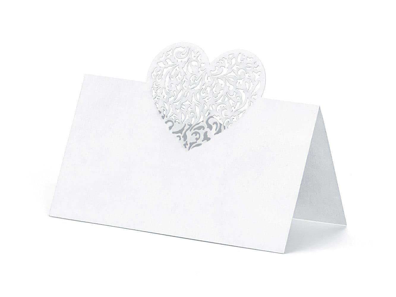 partydeco Tischkarten Perlmutt Weiß Herz Ornament 10 Stück