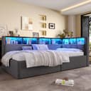 Odikalo Schlafsofa Schlafcouch mit LED-Beleuchtung Grau/Beige Bild 2