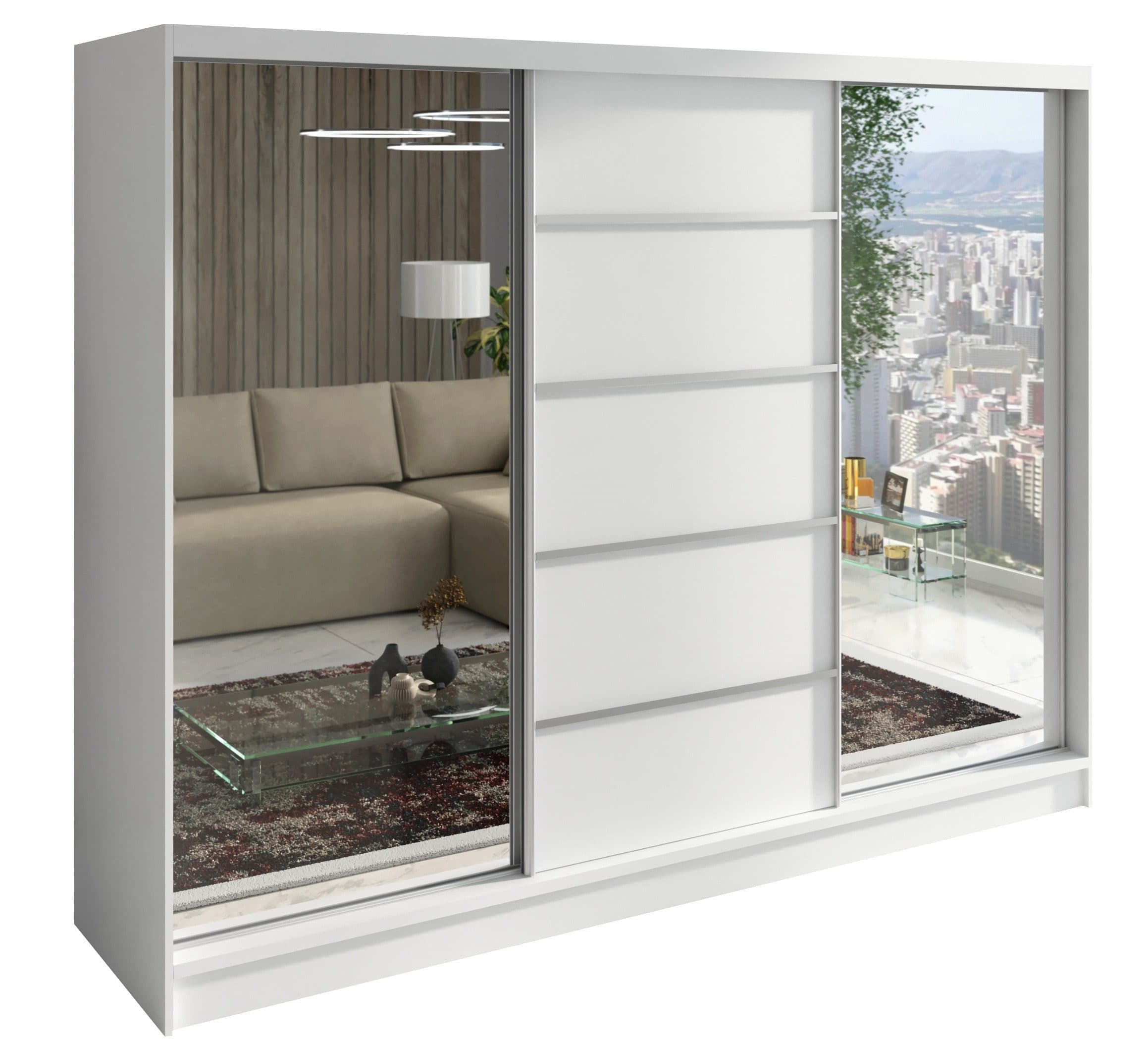 A&J MöbelLand Schiebetürenschrank 3-türig Weiß mit Spiegeln und Schubladen - Bild 2