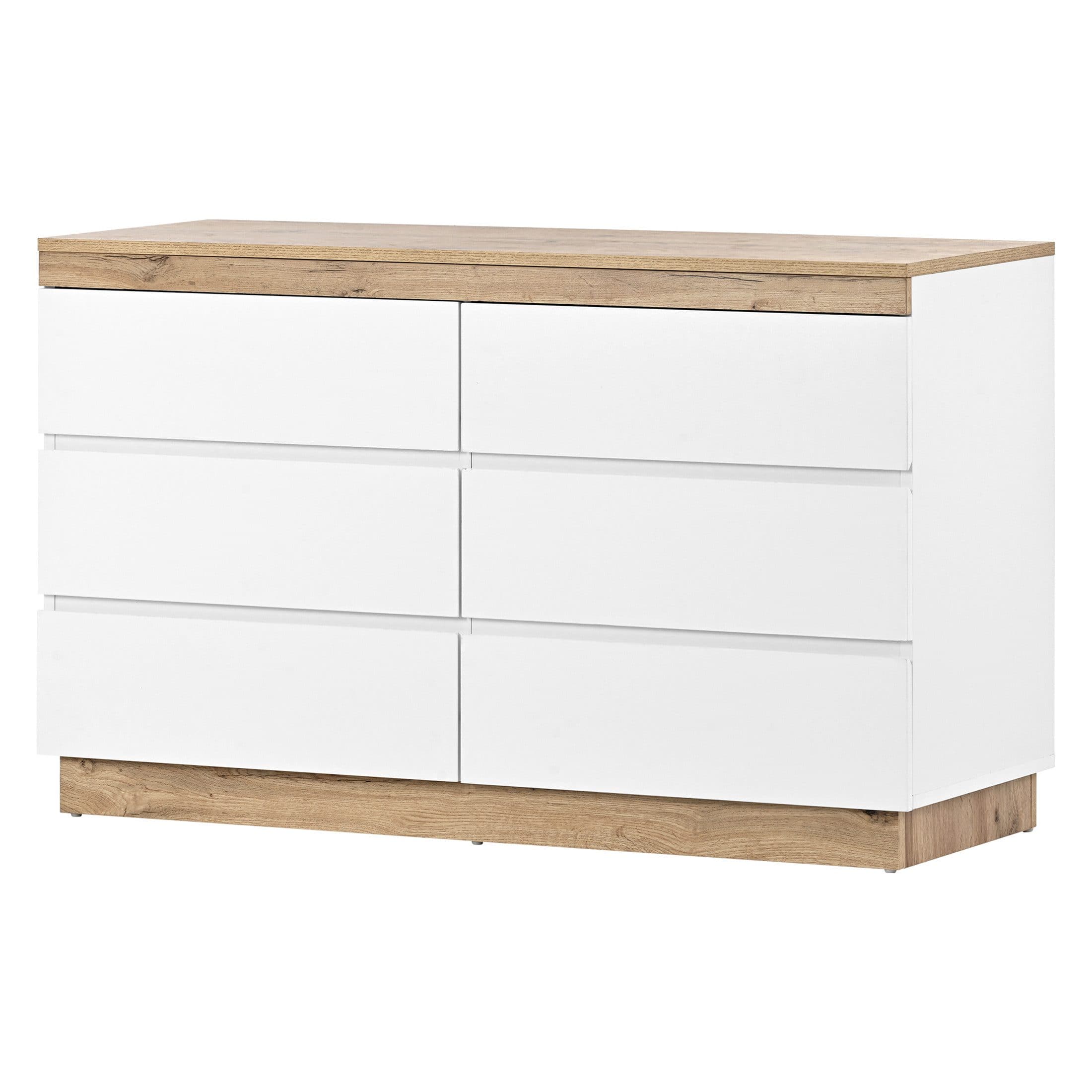 KLAM HOME Kommode 6 Schubladen 110 cm Weiß Klassisch - Bild 2