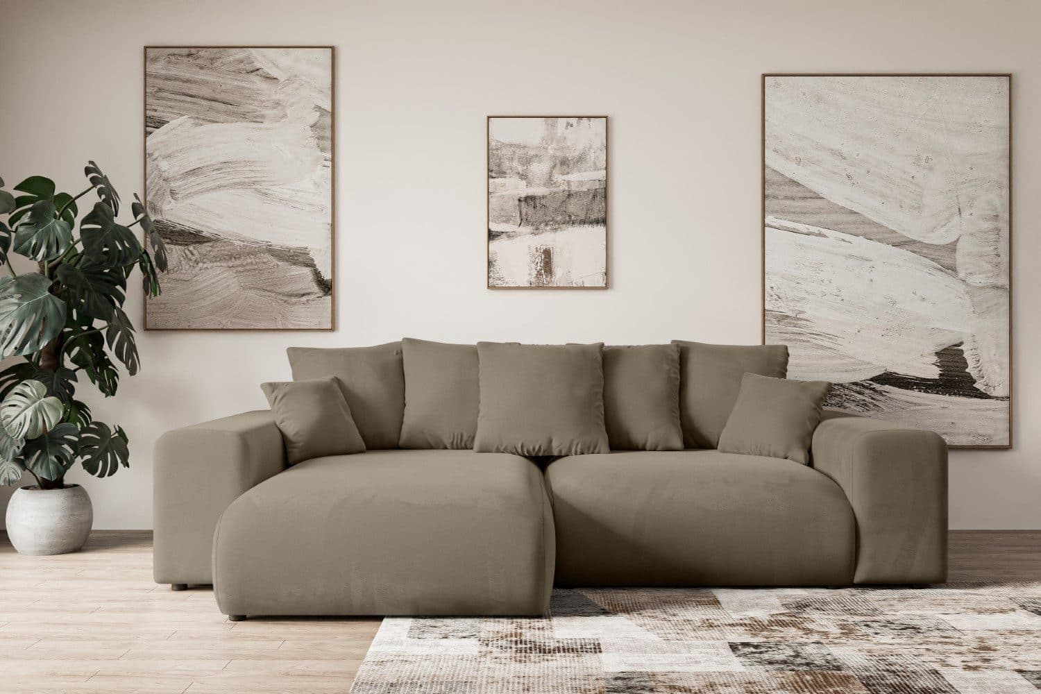ALTDECOR Ecksofa ESKAR-L mit Schlaffunktion und Bettkasten, Braun Samt - Bild 2
