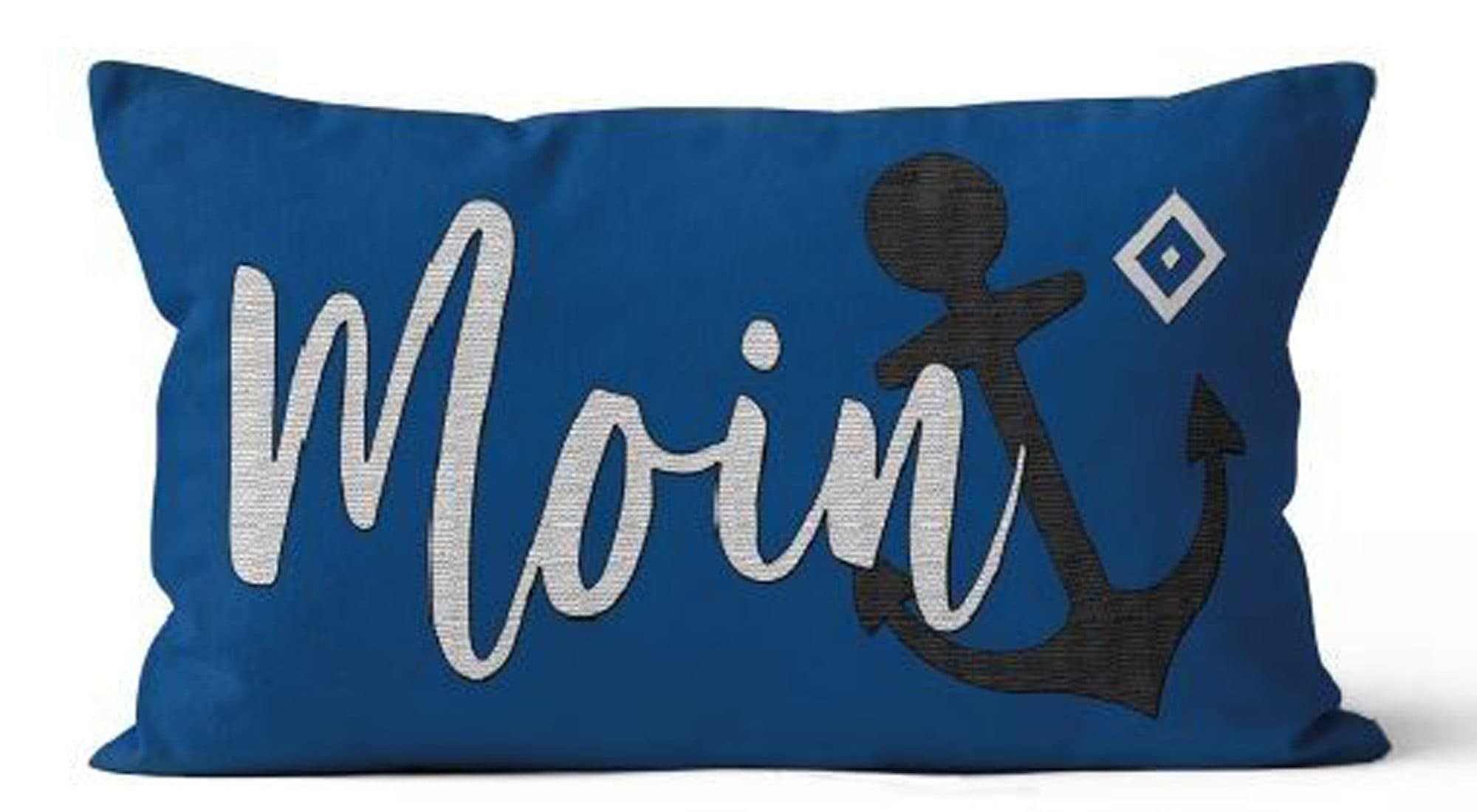 HSV Dekokissen Nickikissen Moin Blau/Schwarz/Weiß mit Stickerei