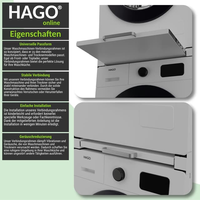HAGO Zwischenbaurahmen Waschmaschine Trockner Verbindung Stahl