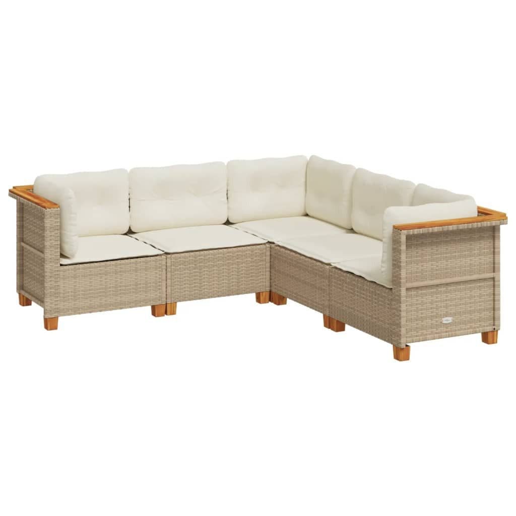 vidaXL Gartenlounge-Set 5-tlg. Beige Poly Rattan mit Kissen - Bild 2
