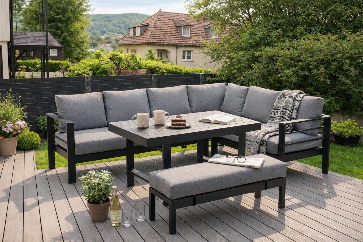 MeXo Gartenlounge-Set XXL 5-tlg. Schwarz Aluminium mit Kissen - Bild 2