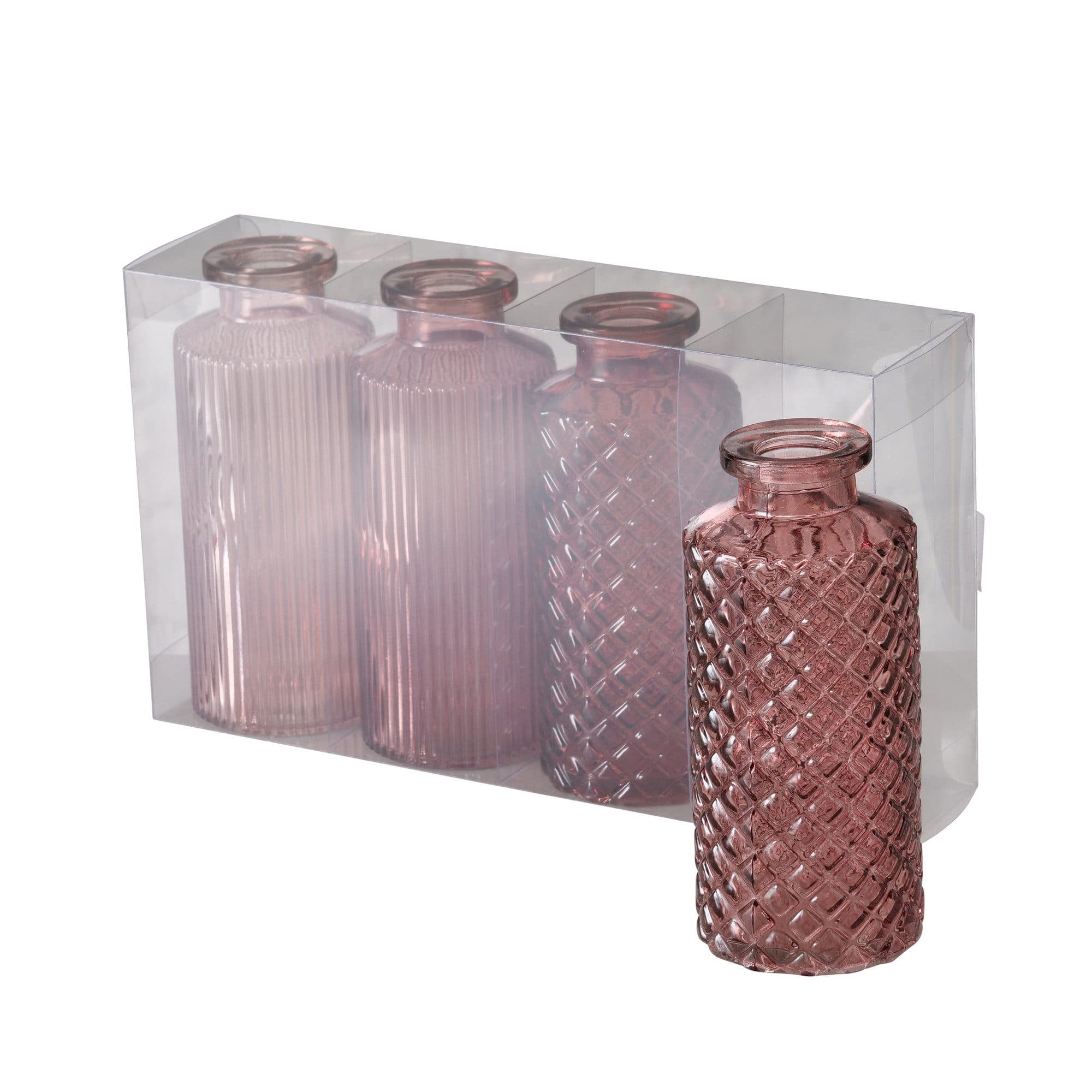 BOLTZE Tischvase Set 4-tlg. Glas Bunt Reliefmuster