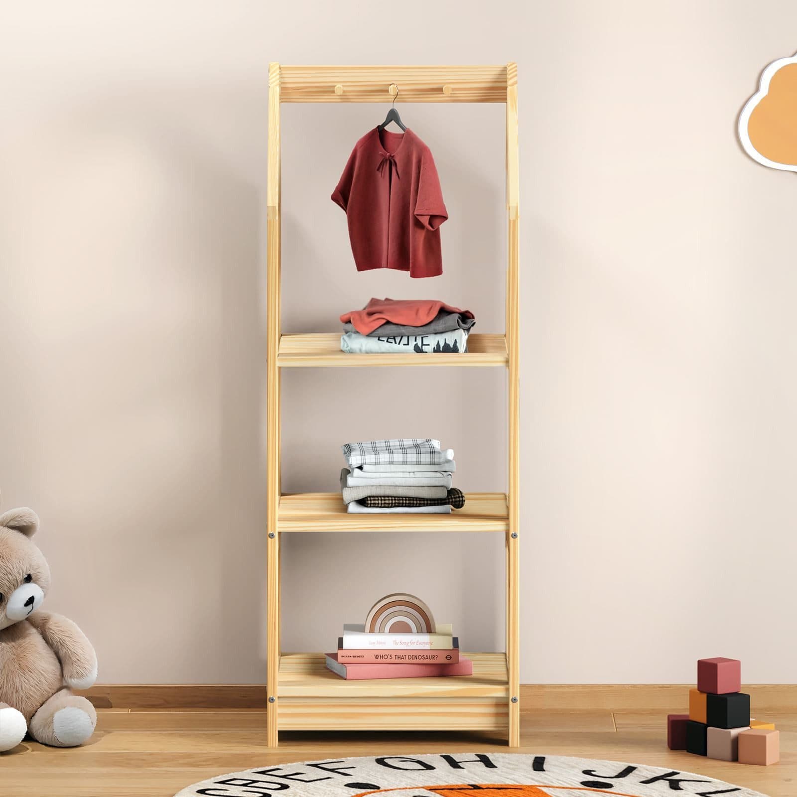 IDIMEX Kinderkleiderschrank SALLY Hausform Kiefer massiv weiß/natur - Bild 2