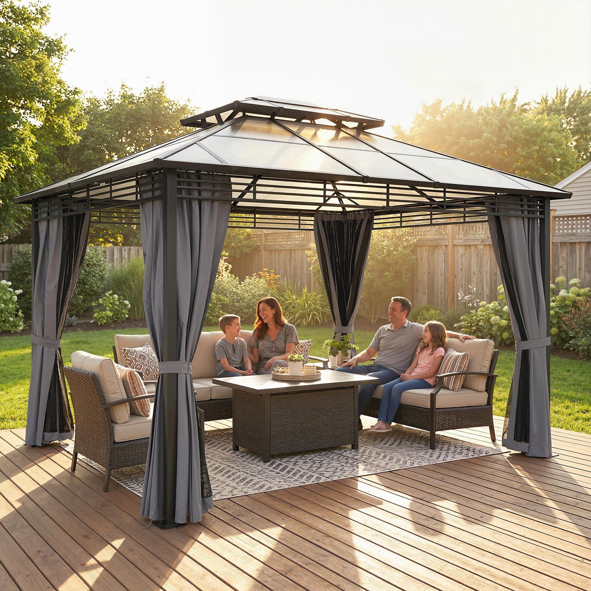 Outsunny Gartenpavillon 3,6x3m mit PC-Dach und Moskitonetz - Bild 2