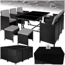 tectake Sitzgruppe Malaga 12-tlg. Schwarz/Grau Polyrattan mit Kissen Bild 2