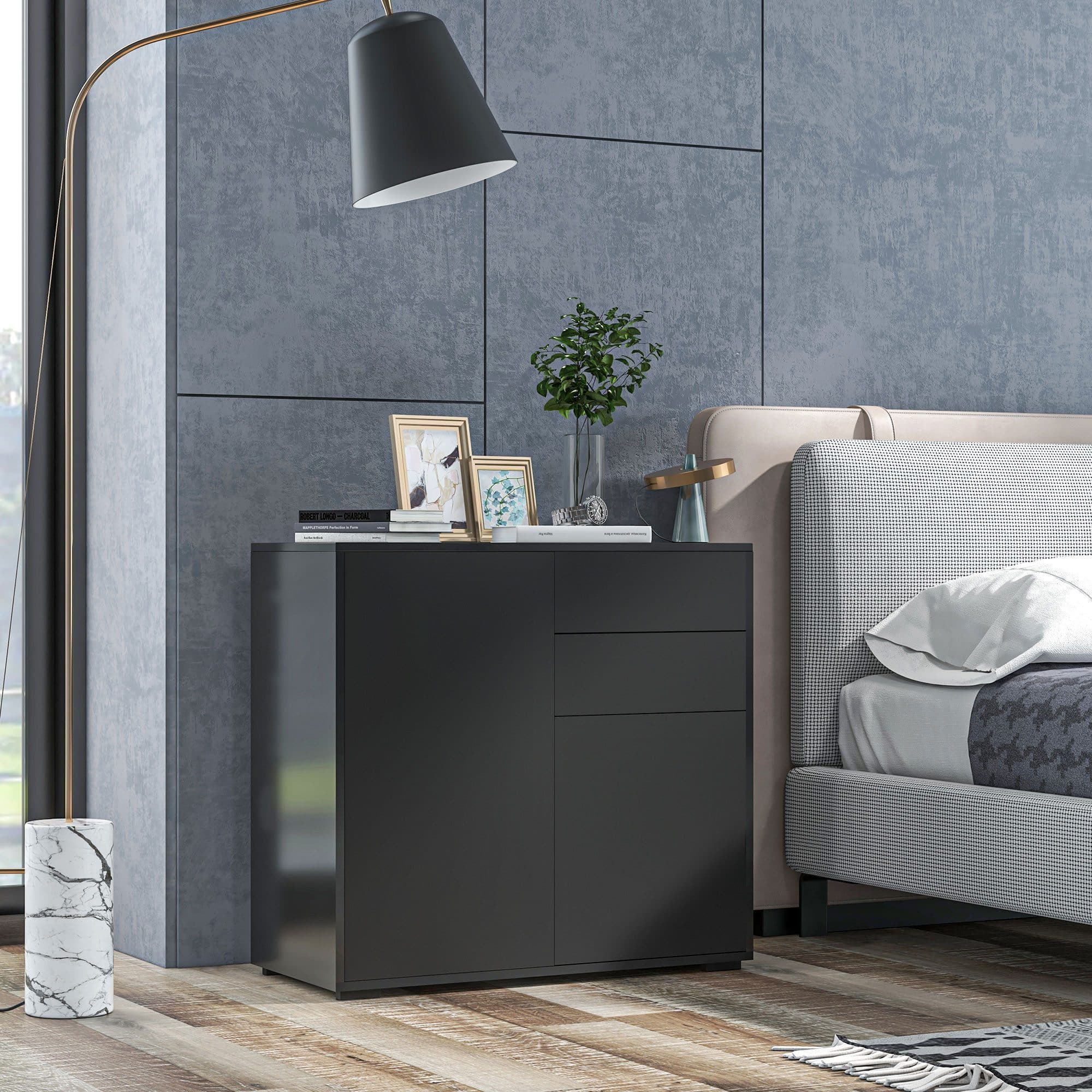 HOMCOM Highboard Schwarz mit 2 Türen und 2 Schubladen - Bild 2