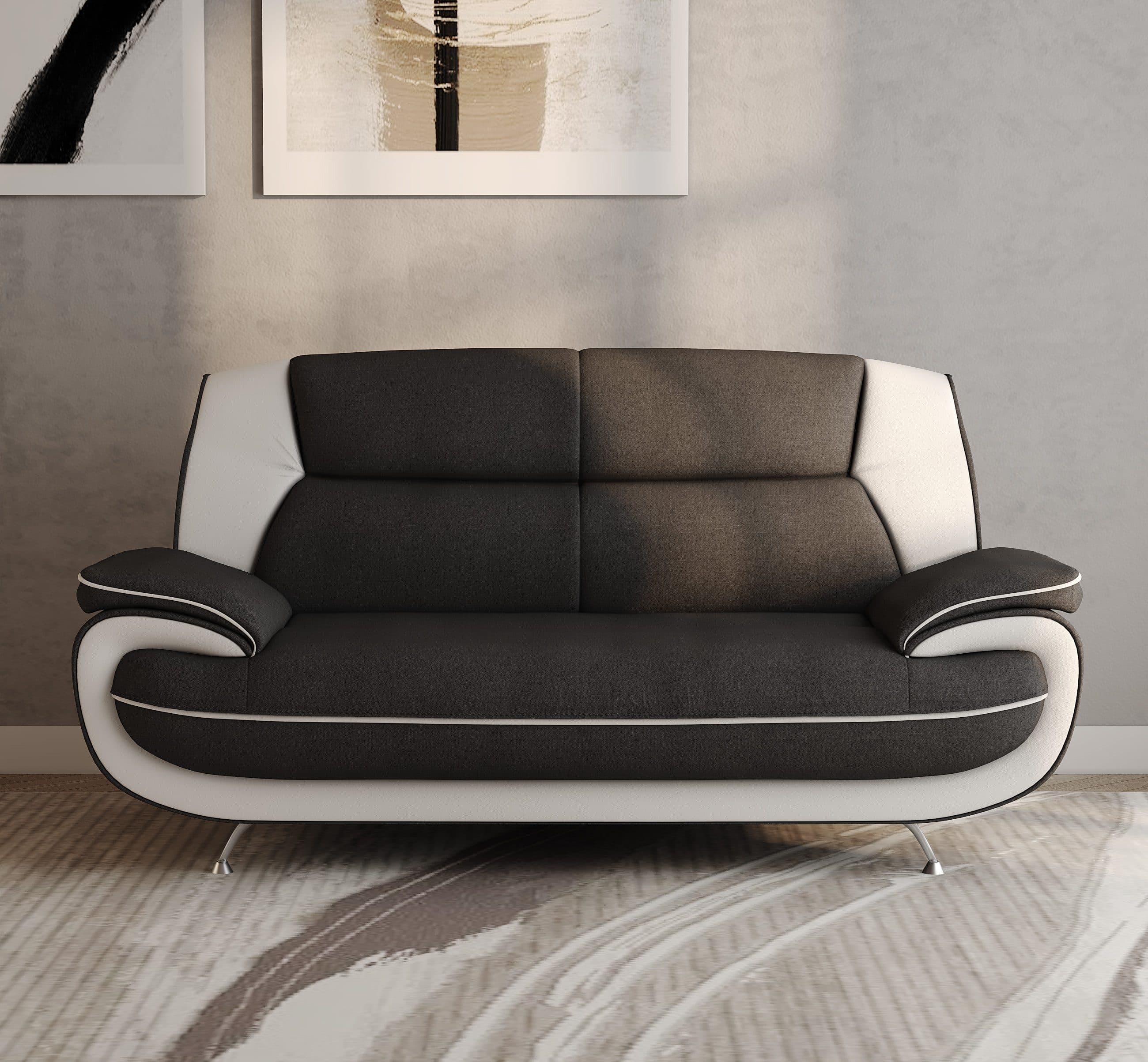 Kaiser Möbel 2-Sitzer Sofa PALERMO Schwarz Stoff Kronos Modern - Bild 2