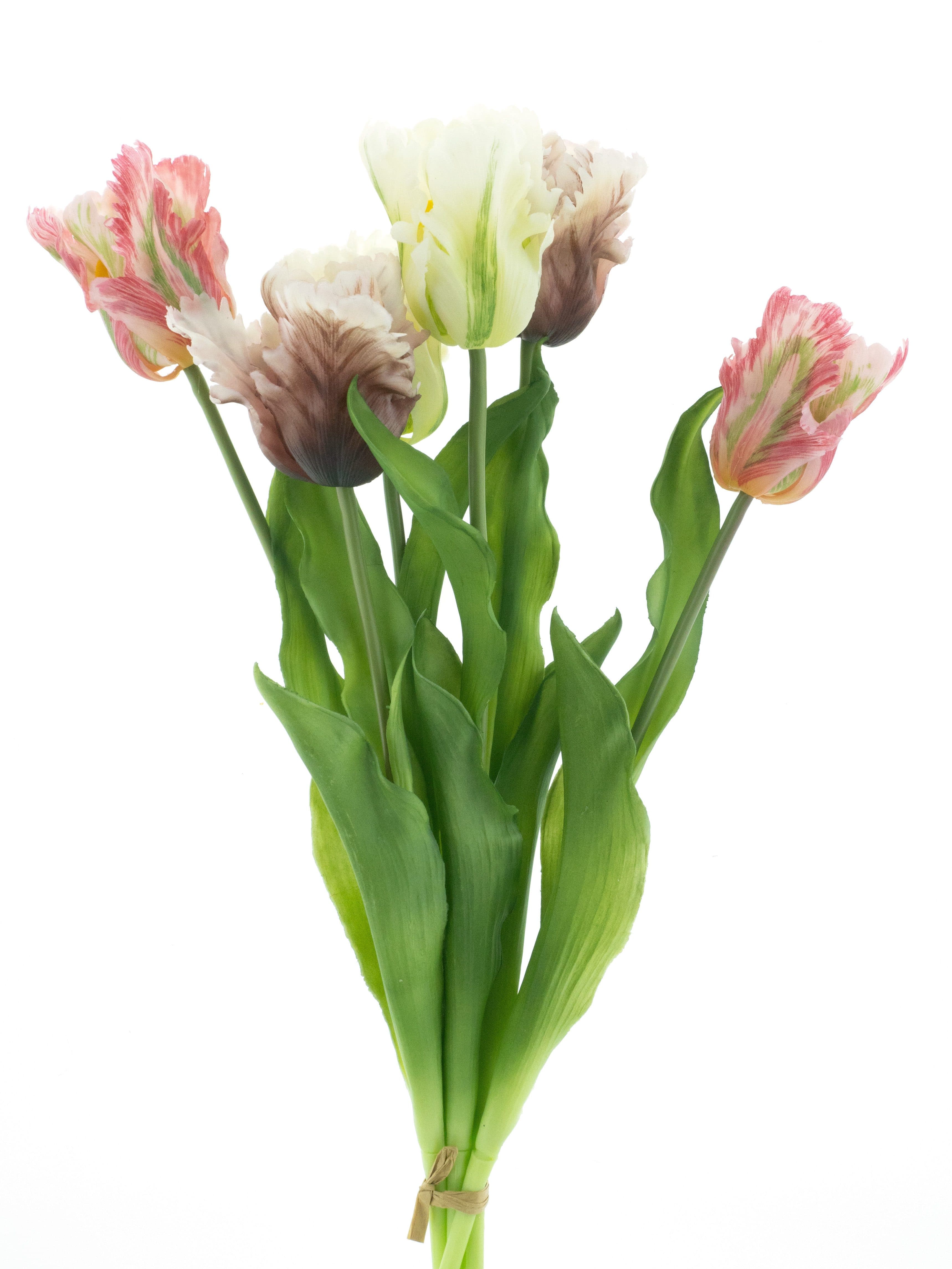 mucPlants Kunstblume Tulpenbündel Parrot 52cm Real-Touch 6 Tulpen Rosa