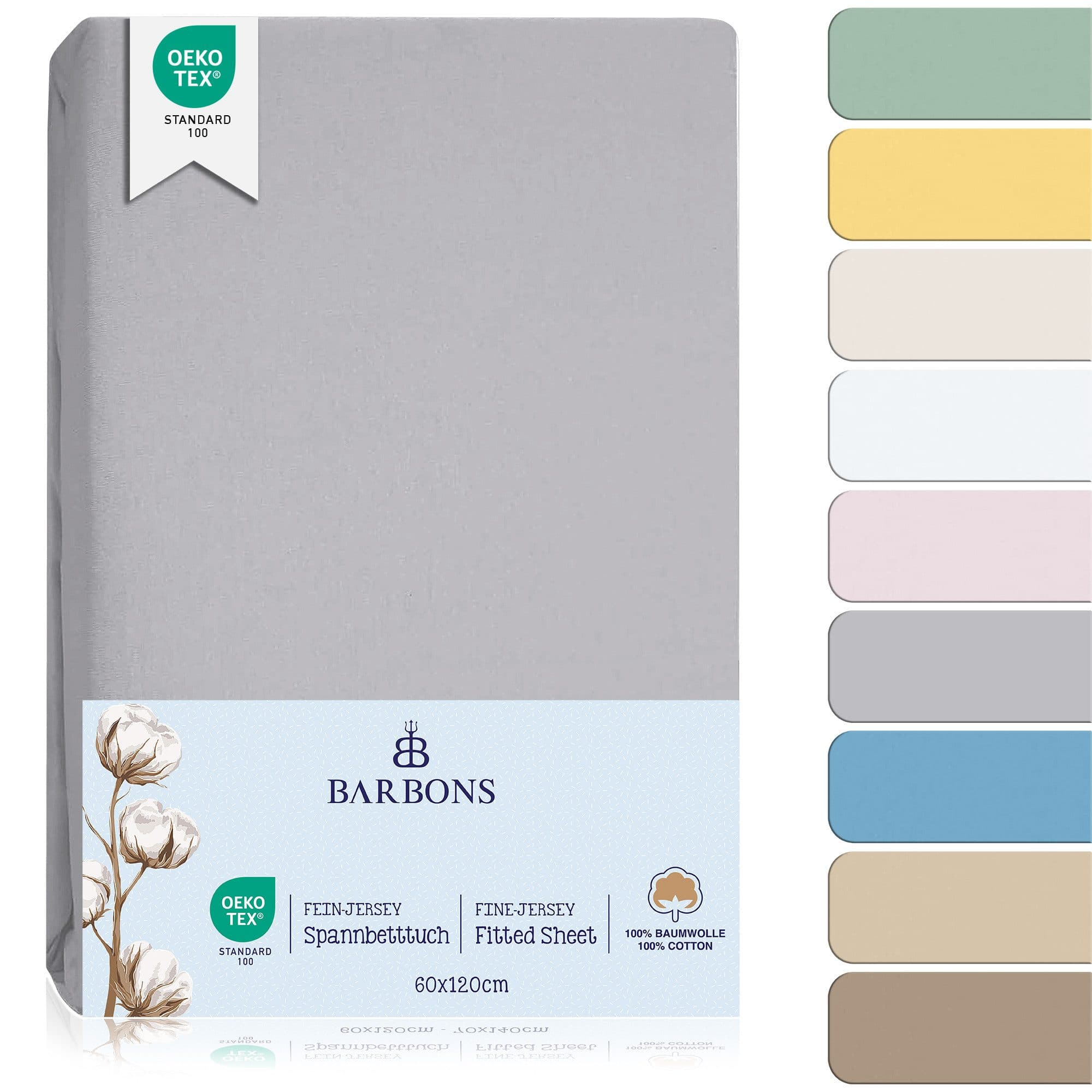 BARBONS Spannbettlaken Baby Jersey 100% Baumwolle Grau - Bild 2