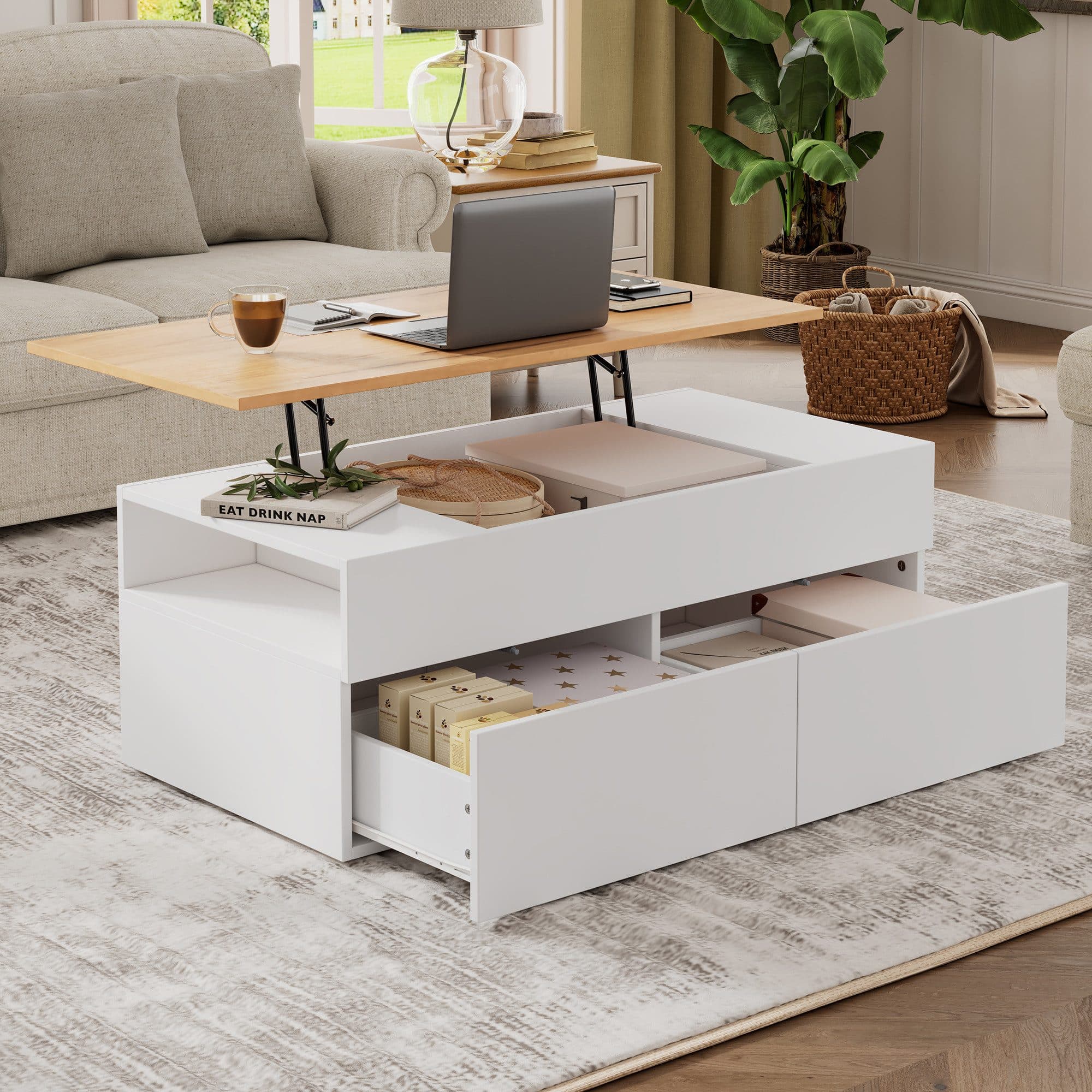 HAUSS SPOLE Höhenverstellbarer Couchtisch mit 2 Schubladen Weiß - Bild 2