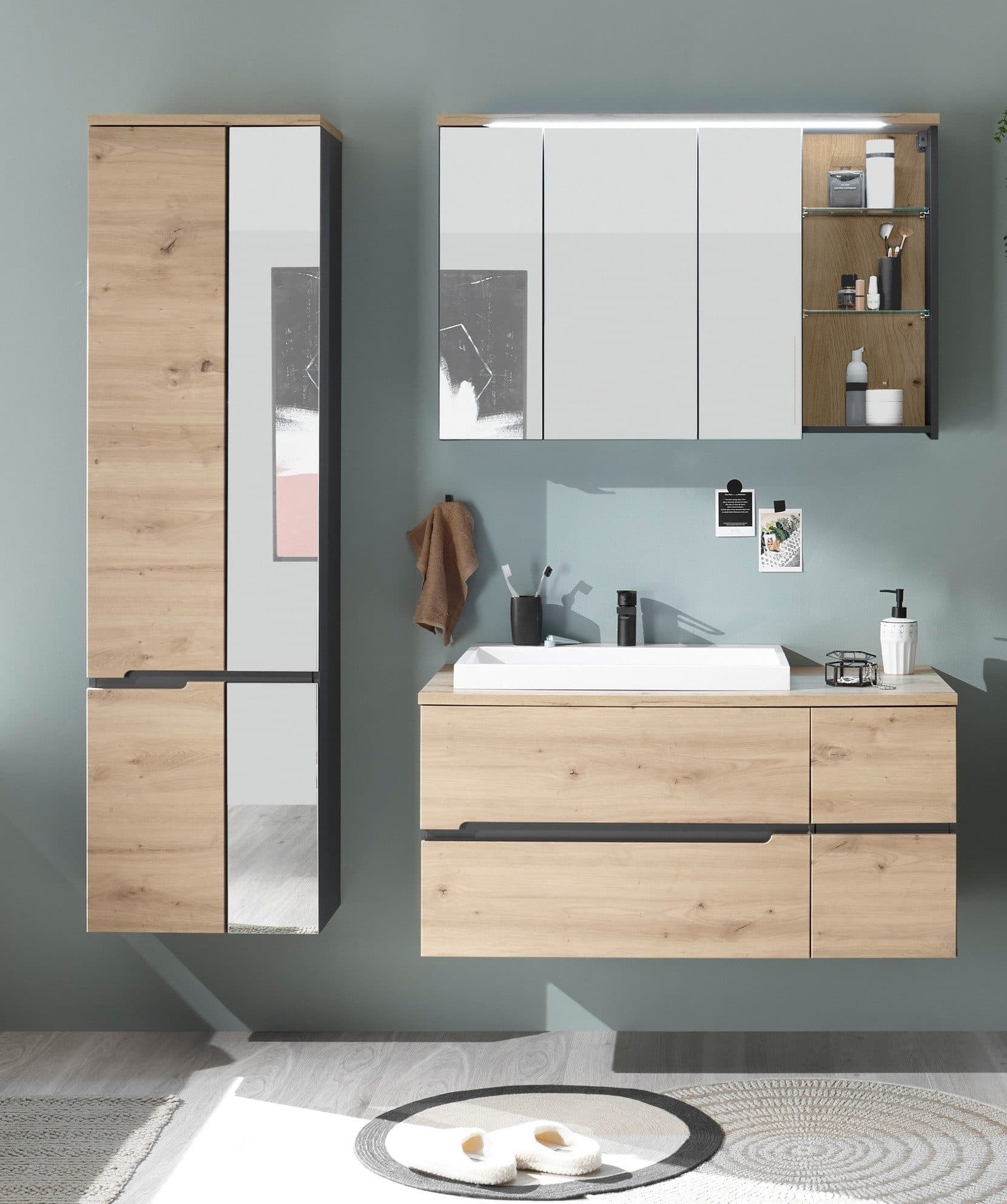PREISBRECHER Badezimmer-Set Memphis 3-tlg. Grau/Artisan Eiche - Bild 2