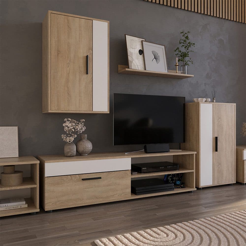 Vicco Wohnwand Berno TV-Schrank Set Sonoma/Weiß mit Regal