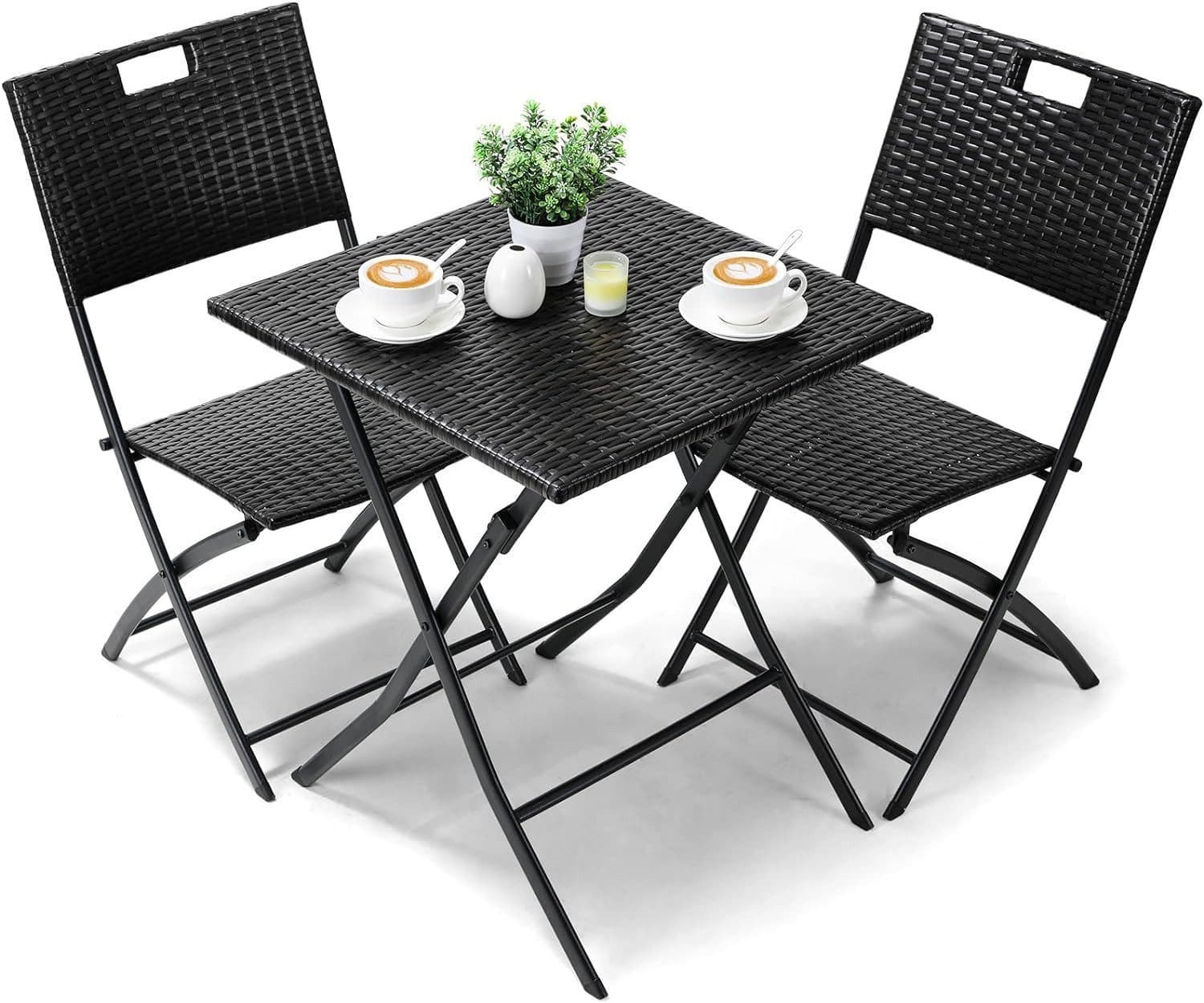 TLGREEN Balkonset 3-tlg. Klappbar Schwarz/Braun/Grau PE-Rattan - Bild 2