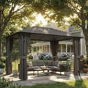 Outsunny Pavillon mit Moskitonetz 4 Seitenteile Dunkelgrau Bild 2